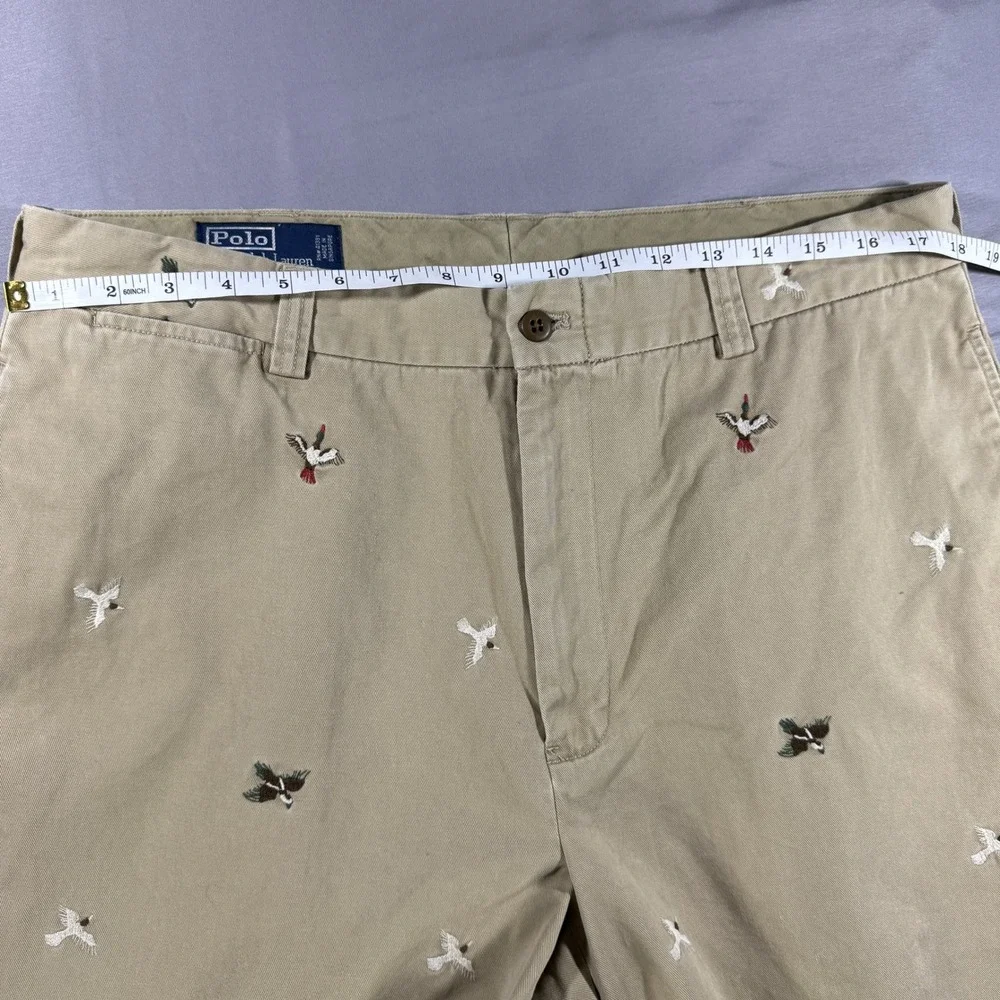 Polo Ralph Lauren Duck Mallard Bird Embroidered Mens Chino Pants Khaki 36x34